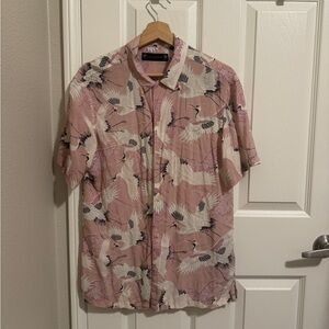 All saints Pink Crane Pattern Casual Shirt